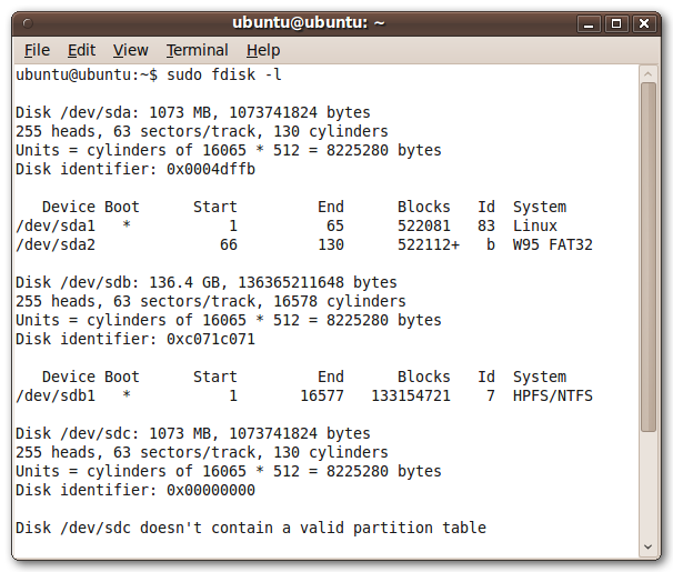 Ubuntu fdisk -l